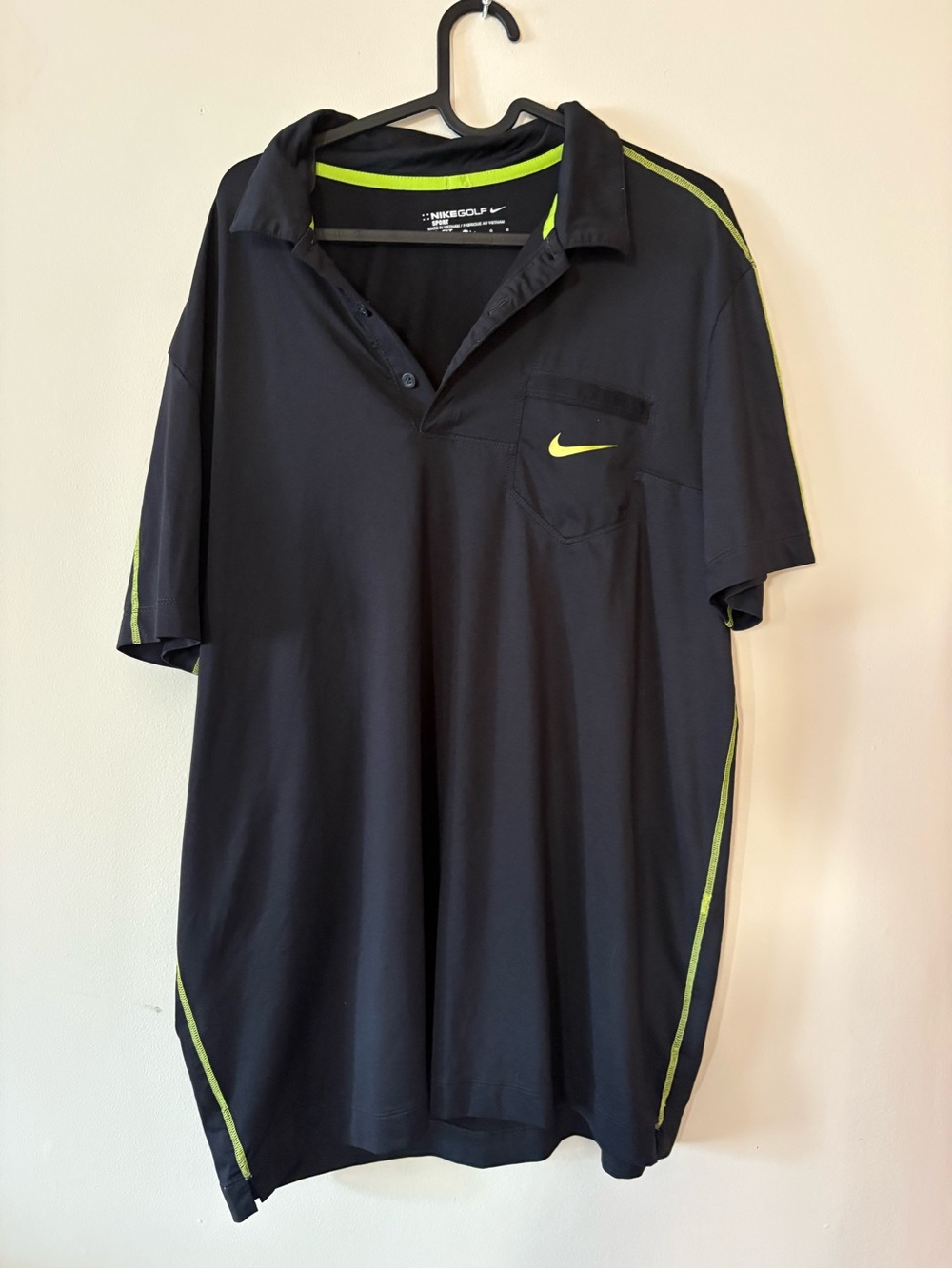 Nike Golf DRI-FIT Black Polo with Neon Yellow Green Accent Mens Large